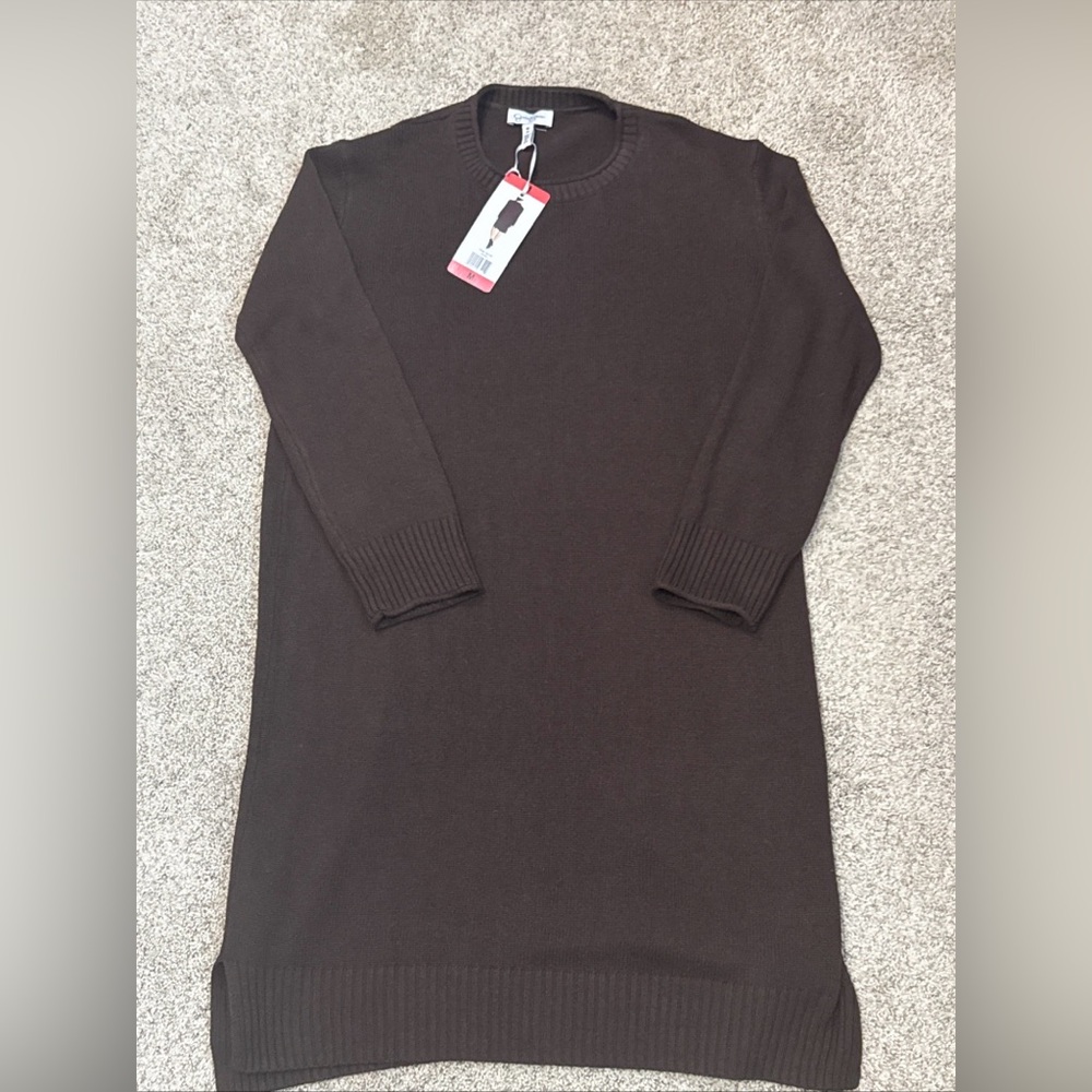 Jessica Simpson Women's Long Sleeve Knit Mini Sweater Dress, Brown, Size- M